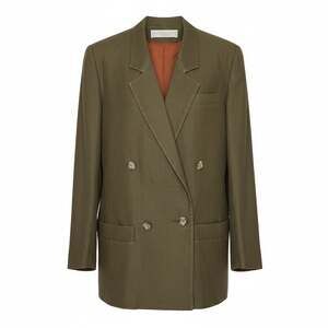 Valerie Stevens Petite Vintage 100% Linen Double-Breasted Blazer in Moss Green 4